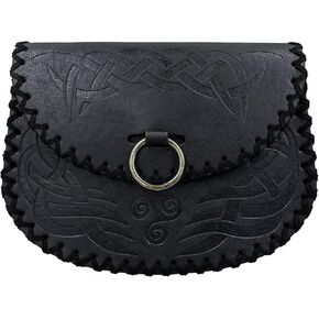 HiiFeuer Viking Embossed Belt Bag, Vintage Medieval Faux Leather Side Pack, Middle Ages Portable Belt Pouch For LARP Ren Faire (Brown A)