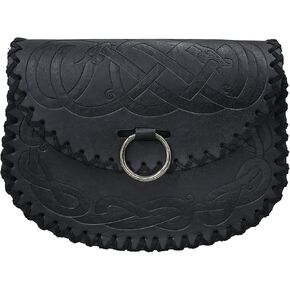 HiiFeuer Viking Embossed Belt Bag, Vintage Medieval Faux Leather Side Pack, Middle Ages Portable Belt Pouch For LARP Ren Faire (Brown A) in Kuwait