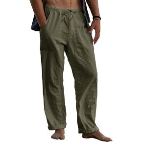 Gafeng Mens Linen Pants Yoga Beach Loose Fit Casual Summer Elastic Waist Drawstring Baggy Trousers with Pockets