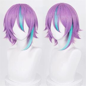 Xingwang Queen Anime Cosplay Wig Short Purple Mixed Blue Party Wigs for Men Boys in Kuwait