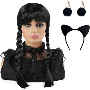 شعر مستعار مجدول أسود طويل من WanBigVa مع فرقعة للفتيات والنساء في حفلات الهالوين مع عصابة رأس in Kuwait