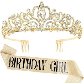 Aprince Birthday Crown & Birthday Girl Sash Set, Rhinestone Tiaras and Crowns for Women Girls Gold Tiara Birthday Gold Sash Princess Tiaras Queen Crowns for Birthday Prom Photoshoot in Kuwait