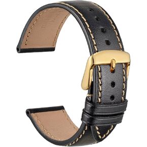 WOCCI 18mm Luxury Watch Band, Italian Leather Strap with Golden Buckle (Black) in Kuwait