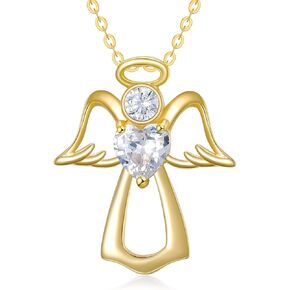 KECHO 14k/18k الذهب الأصفر قلادة الملاك الحارس القلب كريستال أجنحة الملاك قلادة قلادة هدية للنساء الفتيات ابنة زوجة صديقة in Kuwait