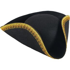 Spooktacular Creations Black Pirate Hat, Colonial Tricorn Hat with Gold Trimming for Adults, Halloween Costume Accessory, Revolutionary War Role Play in Saudi Arabia