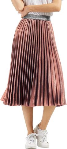 CHARTOU Womens Elastic-Waist Accordion Pleated Metallic Long Party Skirt in Saudi Arabia