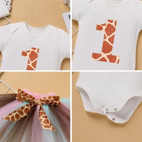 AWIBMK Baby Girl 1st Birthday Outfit Cow Giraffe Romper Tutu Skirt Headband Cake Smash Photo Shoot 3Pcs Clothes Set in Kuwait