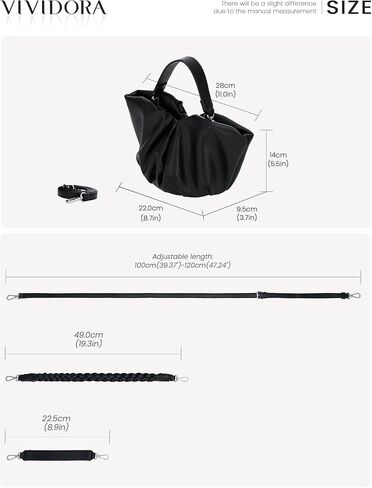 حقائب كتف Vividora للنساء، حقائب هوبو صغيرة ناعمة من الجلد النباتي حقيبة يد كلاتش محفظة سحابية حقيبة كروس in Kuwait