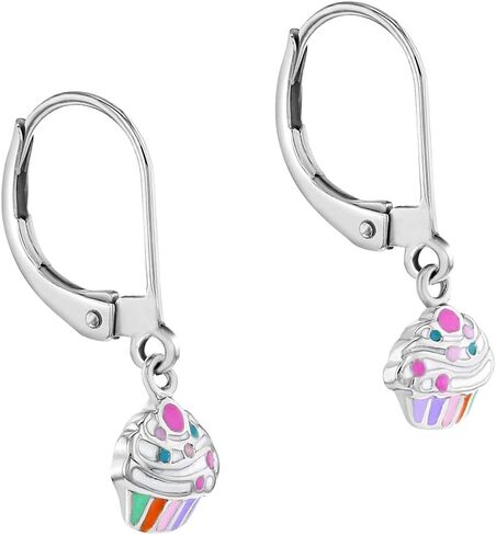 925 Sterling Silver Multicolor Rainbow Cupcake Lever Back Earrings For Girls & Pre-Teens- Colorful Dangle Earrings - Fun and Fashionable Lever Back For Little Girls in Saudi Arabia