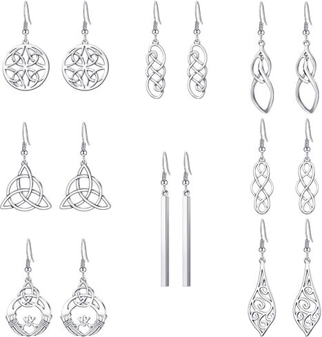 8 Pairs Celtic Knot Dangle Earrings Silver Knot Drop Earrings Hook Earrings in Saudi Arabia