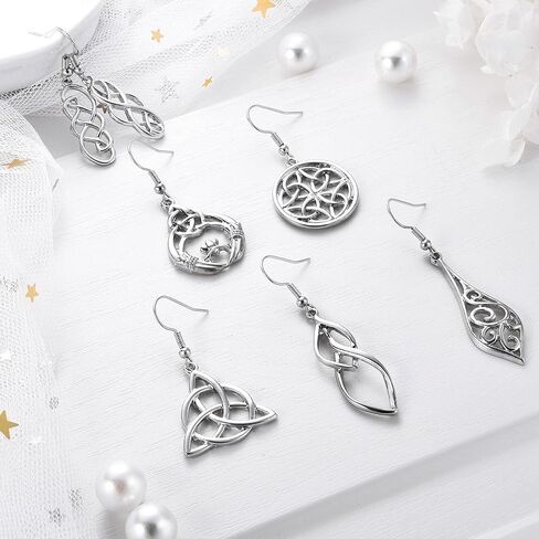 8 Pairs Celtic Knot Dangle Earrings Silver Knot Drop Earrings Hook Earrings in Saudi Arabia