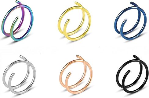6 قطع من اقراط الانف المزدوجة لثقب الانف الفردي، اقراط حلقية ملتوية للنساء بفتحة واحدة، مجوهرات ثقب الانف الحلزونية الفضية، مجوهرات ثقب الانف 20 غرام 8 ملم in Kuwait
