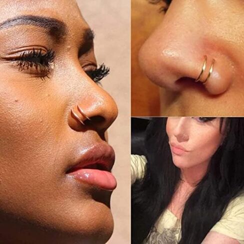 6 قطع من اقراط الانف المزدوجة لثقب الانف الفردي، اقراط حلقية ملتوية للنساء بفتحة واحدة، مجوهرات ثقب الانف الحلزونية الفضية، مجوهرات ثقب الانف 20 غرام 8 ملم in Kuwait