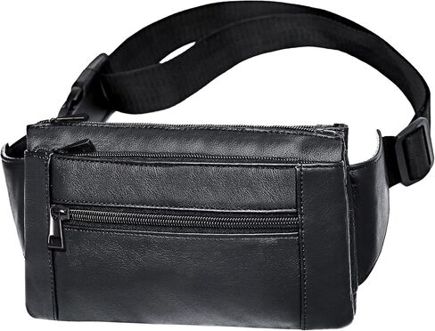 Fanny Pack, Genuine Leather Fanny Pack For Women Or Men, Large Cowhide 6 Zipper Pockets With Adjustable Strap Of Belt Waist Pack For Daily Life，Travelling， Running, Hiking in Saudi Arabia