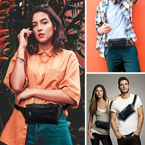 Fanny Pack, Genuine Leather Fanny Pack For Women Or Men, Large Cowhide 6 Zipper Pockets With Adjustable Strap Of Belt Waist Pack For Daily Life，Travelling， Running, Hiking in Saudi Arabia