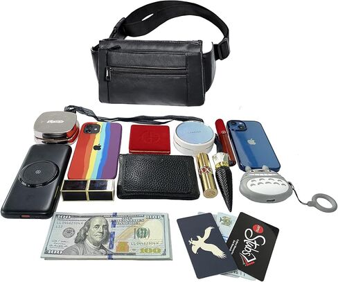 Fanny Pack, Genuine Leather Fanny Pack For Women Or Men, Large Cowhide 6 Zipper Pockets With Adjustable Strap Of Belt Waist Pack For Daily Life，Travelling， Running, Hiking in Saudi Arabia