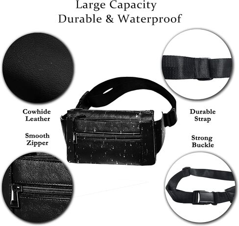 Fanny Pack, Genuine Leather Fanny Pack For Women Or Men, Large Cowhide 6 Zipper Pockets With Adjustable Strap Of Belt Waist Pack For Daily Life，Travelling， Running, Hiking in Saudi Arabia