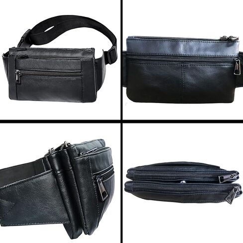 Fanny Pack, Genuine Leather Fanny Pack For Women Or Men, Large Cowhide 6 Zipper Pockets With Adjustable Strap Of Belt Waist Pack For Daily Life，Travelling， Running, Hiking in Saudi Arabia