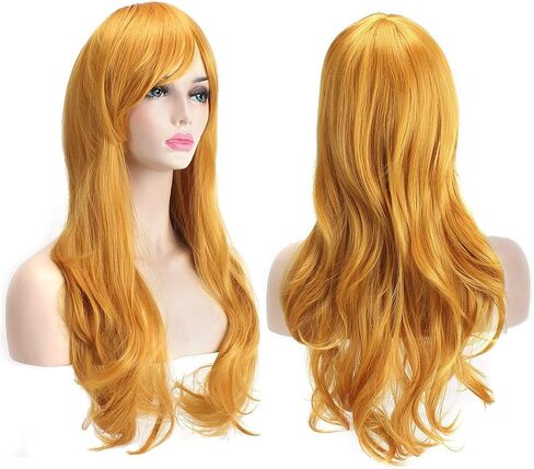 Akstore 28" 70cm Fashion Wigs Long Wavy Curly Hair Cosplay Wig & Wig Cap (Yellow) in Kuwait
