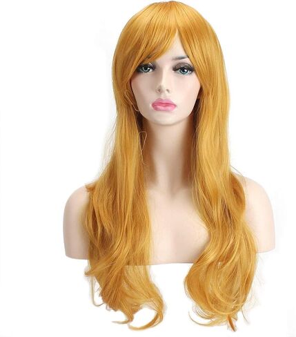 Akstore 28" 70cm Fashion Wigs Long Wavy Curly Hair Cosplay Wig & Wig Cap (Yellow) in Kuwait