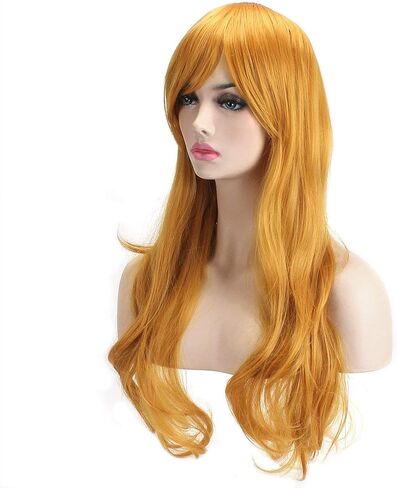 Akstore 28" 70cm Fashion Wigs Long Wavy Curly Hair Cosplay Wig & Wig Cap (Yellow) in Kuwait