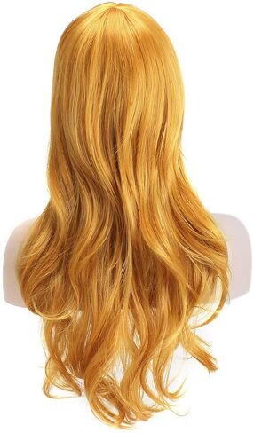 Akstore 28" 70cm Fashion Wigs Long Wavy Curly Hair Cosplay Wig & Wig Cap (Yellow) in Kuwait