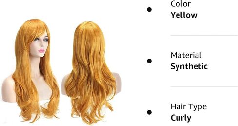 Akstore 28" 70cm Fashion Wigs Long Wavy Curly Hair Cosplay Wig & Wig Cap (Yellow) in Kuwait