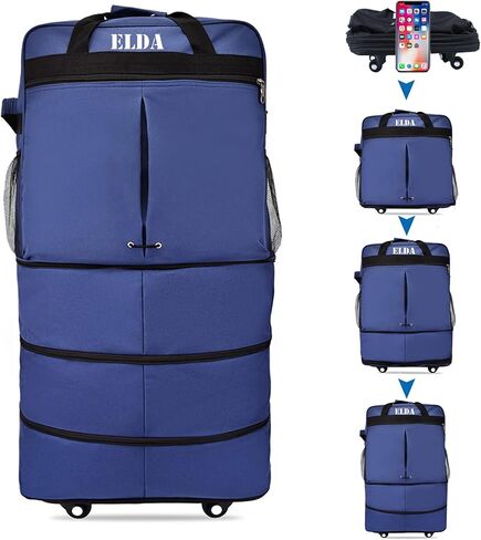 ELDA حقيبة أمتعة قابلة للتوسيع وقابلة للطي حقيبة سفر من القماش الخشن للرجال والنساء حقيبة خفيفة الوزن ذات سعة كبيرة مع عجلات دوارة عالمية in Kuwait