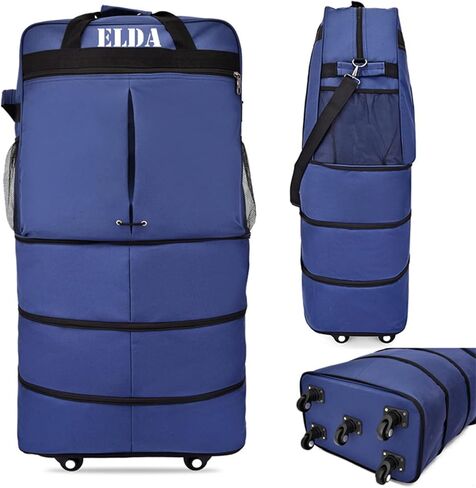 ELDA حقيبة أمتعة قابلة للتوسيع وقابلة للطي حقيبة سفر من القماش الخشن للرجال والنساء حقيبة خفيفة الوزن ذات سعة كبيرة مع عجلات دوارة عالمية in Kuwait