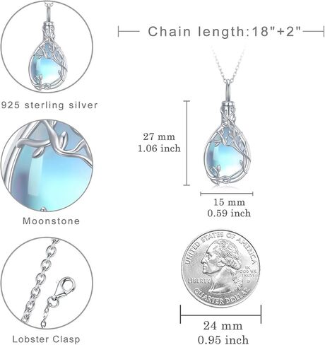 Daixiya Urn Necklace for Ashes 925 Sterling Silver Moonstone/Angel Wing/Tree of Life/Cross Faith/Keepsake Pendant Necklace Cremation Memorial Jewelry Gifts for Women Men Girls in Kuwait