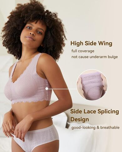 Niidor Women's Seamless Wireless Bra Deep V Neck Comfort Bra Lace Bralette Full-Coverage Wirefree Bra for Everyday Wear in Kuwait