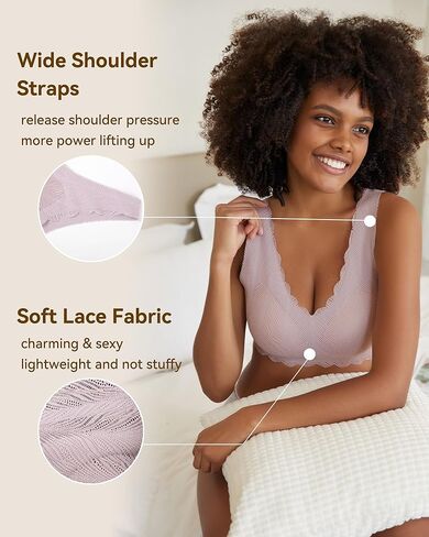 Niidor Women's Seamless Wireless Bra Deep V Neck Comfort Bra Lace Bralette Full-Coverage Wirefree Bra for Everyday Wear in Kuwait