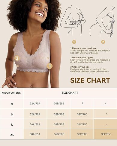 Niidor Women's Seamless Wireless Bra Deep V Neck Comfort Bra Lace Bralette Full-Coverage Wirefree Bra for Everyday Wear in Kuwait