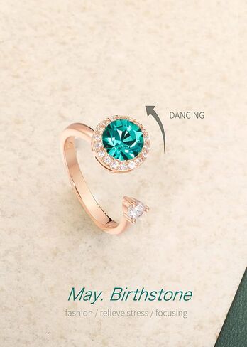 Fonsalette Fidget Ring Birthstone Rings for Women Thumb Rings Fidget Ring Women Rose Gold Ring Spinner Ring Anxiety Ring for Women Cubic Zirconia Ring in Saudi Arabia