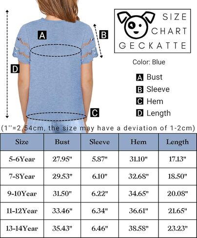 تي شيرت للفتيات من Geckatte بأكمام قصيرة وفتحة رقبة مستديرة للصيف كاجوال سادة أساسي تي شيرت علوي من 5 إلى 14 سنة in Kuwait