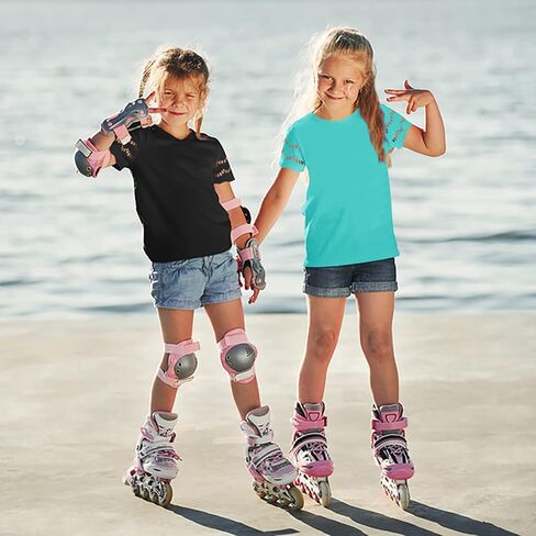 تي شيرت للفتيات من Geckatte بأكمام قصيرة وفتحة رقبة مستديرة للصيف كاجوال سادة أساسي تي شيرت علوي من 5 إلى 14 سنة in Kuwait