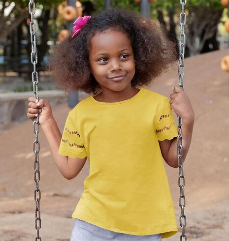 تي شيرت للفتيات من Geckatte بأكمام قصيرة وفتحة رقبة مستديرة للصيف كاجوال سادة أساسي تي شيرت علوي من 5 إلى 14 سنة in Kuwait