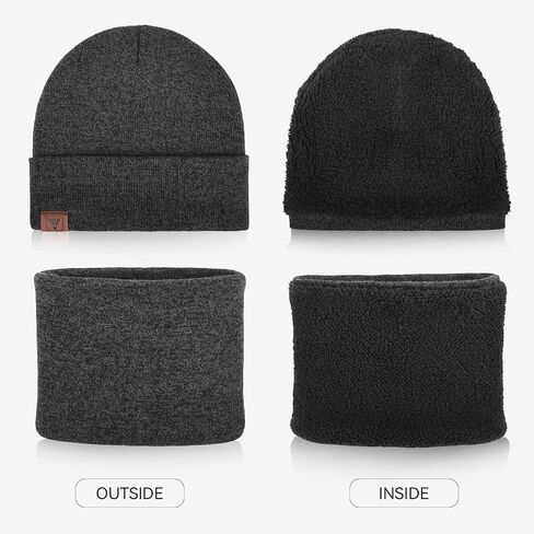 OZERO 3-Pieces Beanie Hat Scarf Gloves Set - Winter Knitted Set Touchscreen Gloves Slouchy Hat Neck Warmer Keep Warm in Saudi Arabia