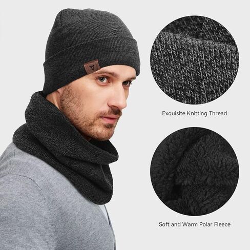 OZERO 3-Pieces Beanie Hat Scarf Gloves Set - Winter Knitted Set Touchscreen Gloves Slouchy Hat Neck Warmer Keep Warm in Saudi Arabia