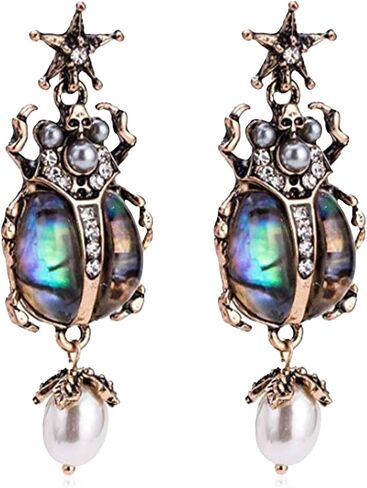 Unique Beetle Dangle Earrings for Women Girls Vintage Style Amazing Scarab Pearl Drop Jewelry in Saudi Arabia