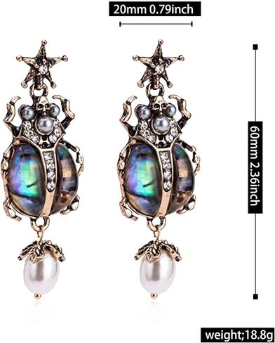 Unique Beetle Dangle Earrings for Women Girls Vintage Style Amazing Scarab Pearl Drop Jewelry in Saudi Arabia