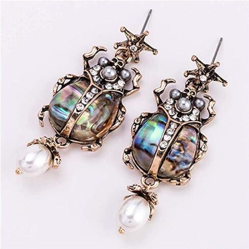Unique Beetle Dangle Earrings for Women Girls Vintage Style Amazing Scarab Pearl Drop Jewelry in Saudi Arabia