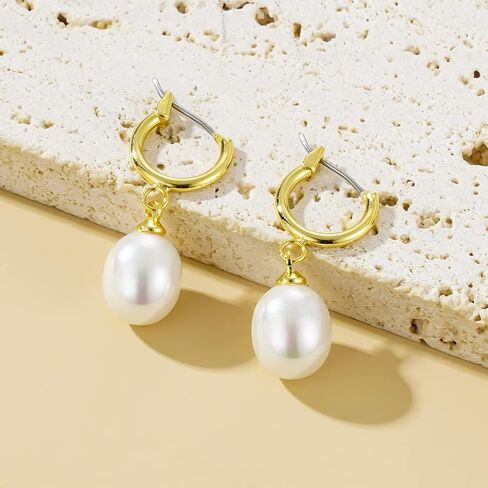 أقراط متدلية من اللؤلؤ، أقراط عتيقة متدلية أنيقة مصنوعة يدويًا لا تسبب الحساسية من الذهب عيار 14 قيراط للنساء والفتيات in Kuwait