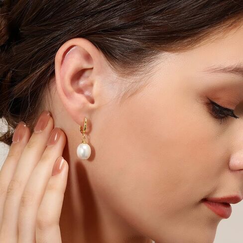 أقراط متدلية من اللؤلؤ، أقراط عتيقة متدلية أنيقة مصنوعة يدويًا لا تسبب الحساسية من الذهب عيار 14 قيراط للنساء والفتيات in Kuwait