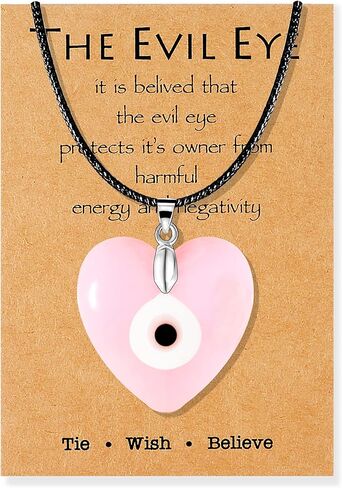 Long tiantian Evil Eye Necklace,Blue Turkish Glass Leather Rope Pink Evil Eye Necklace for Women Men Lucky Protection Necklace Jewelry Gifts for Teenage Girls in Kuwait