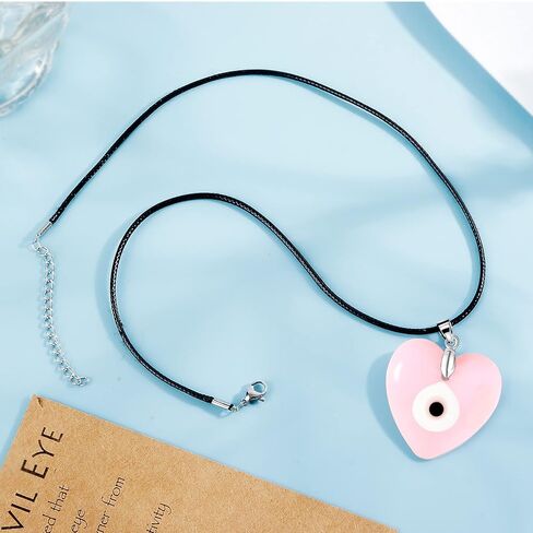 Long tiantian Evil Eye Necklace,Blue Turkish Glass Leather Rope Pink Evil Eye Necklace for Women Men Lucky Protection Necklace Jewelry Gifts for Teenage Girls in Kuwait