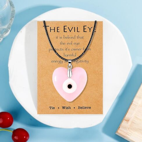 Long tiantian Evil Eye Necklace,Blue Turkish Glass Leather Rope Pink Evil Eye Necklace for Women Men Lucky Protection Necklace Jewelry Gifts for Teenage Girls in Kuwait