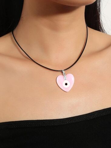 Long tiantian Evil Eye Necklace,Blue Turkish Glass Leather Rope Pink Evil Eye Necklace for Women Men Lucky Protection Necklace Jewelry Gifts for Teenage Girls in Kuwait