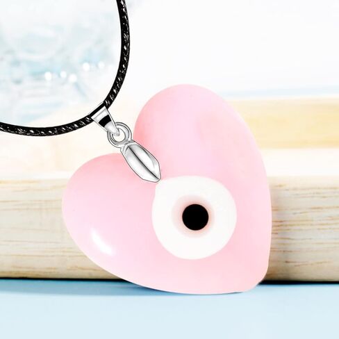 Long tiantian Evil Eye Necklace,Blue Turkish Glass Leather Rope Pink Evil Eye Necklace for Women Men Lucky Protection Necklace Jewelry Gifts for Teenage Girls in Kuwait