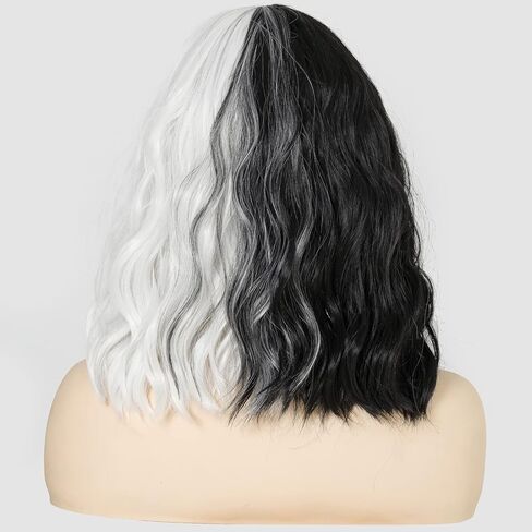 شعر مستعار أبيض وأسود مع شعر مستعار للنساء يجب أن يطول الشعر المتموج الصناعي بوب المستعار للنساء زي تنكري لحفلات الهالوين للارتداء اليومي 40.64 سم in Kuwait